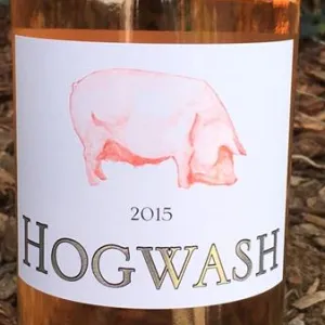 Bottle of rose, illustrated hog on the label