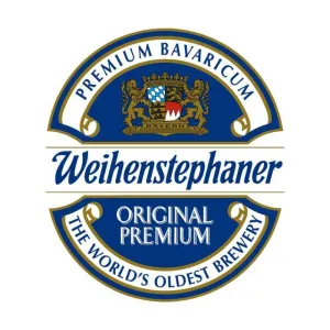 Premium Bavaricum, Weihenstephaner, Original Premium, The World's Oldest Brewery, coat of arms graphic on blue background
