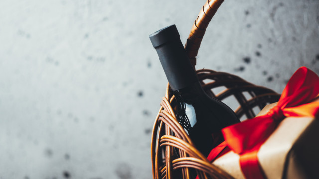 photo of wine in a gift basket