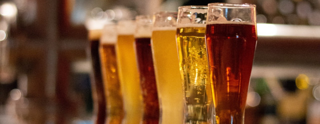 lineup of glasses containing irish style beer