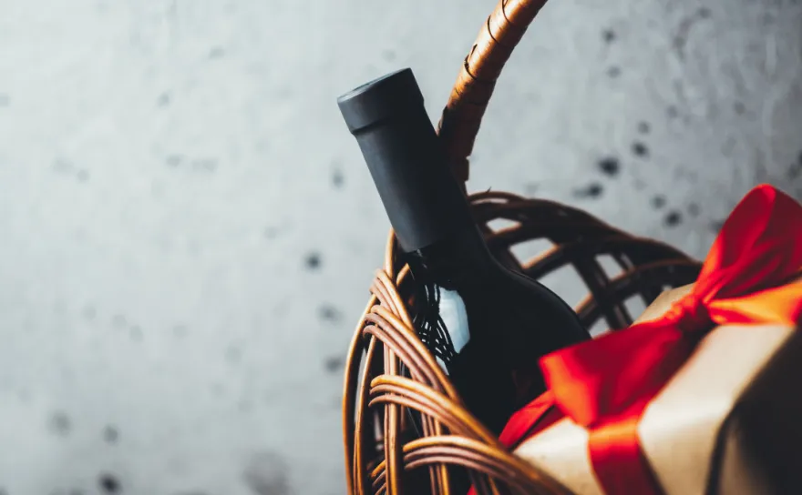 wine in a gift basket