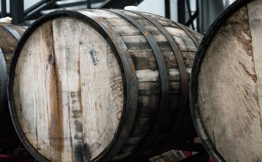 Closeup of two barrels outdoors