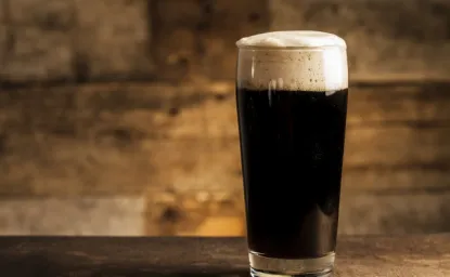 Dark beer on a counter top.