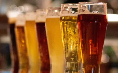 lineup of glasses containing irish style beer