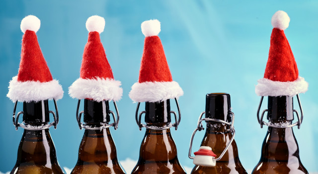 Bottles with Santa hats
