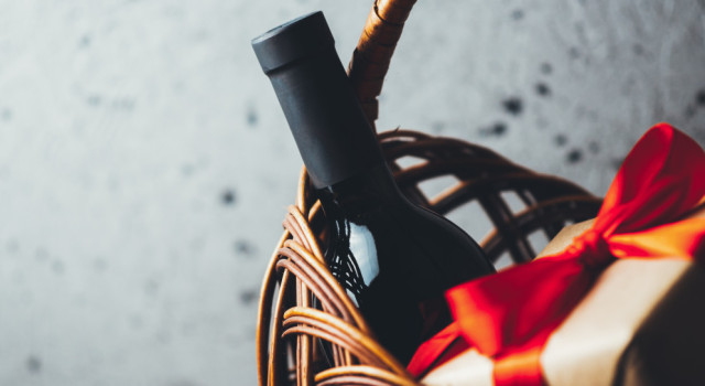 photo of wine in a gift basket